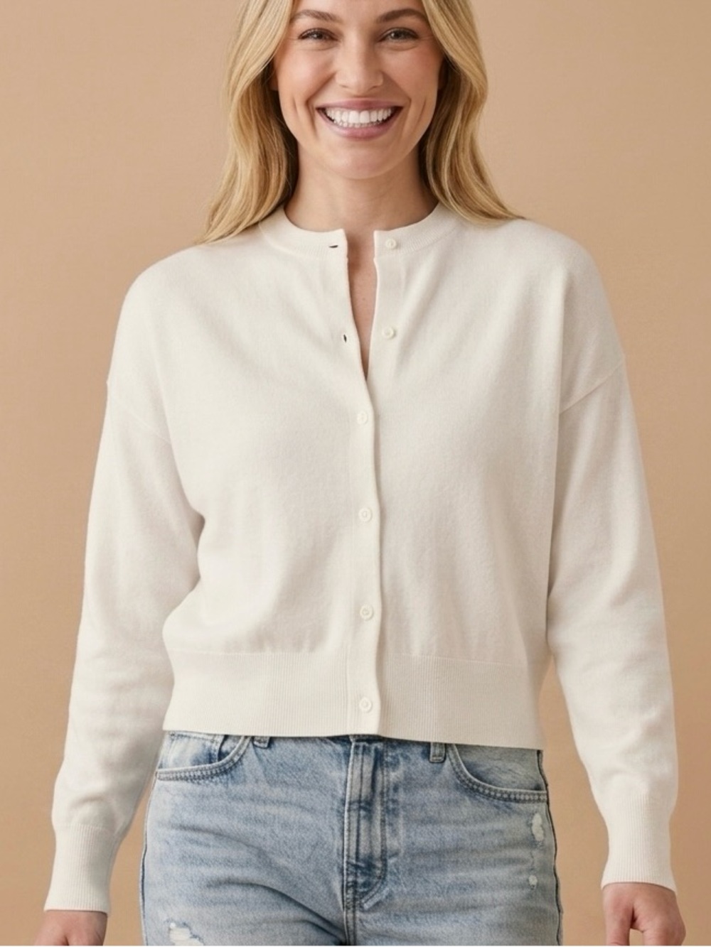 Lioness Vallery Knit Classic Button-Down Cardigan Sweater, White, Size M, NWT
